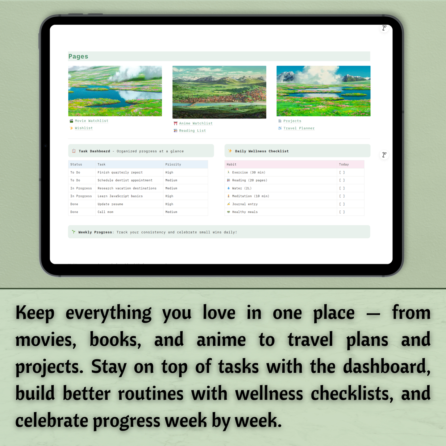 Personal Home Dashboard – Notion Template