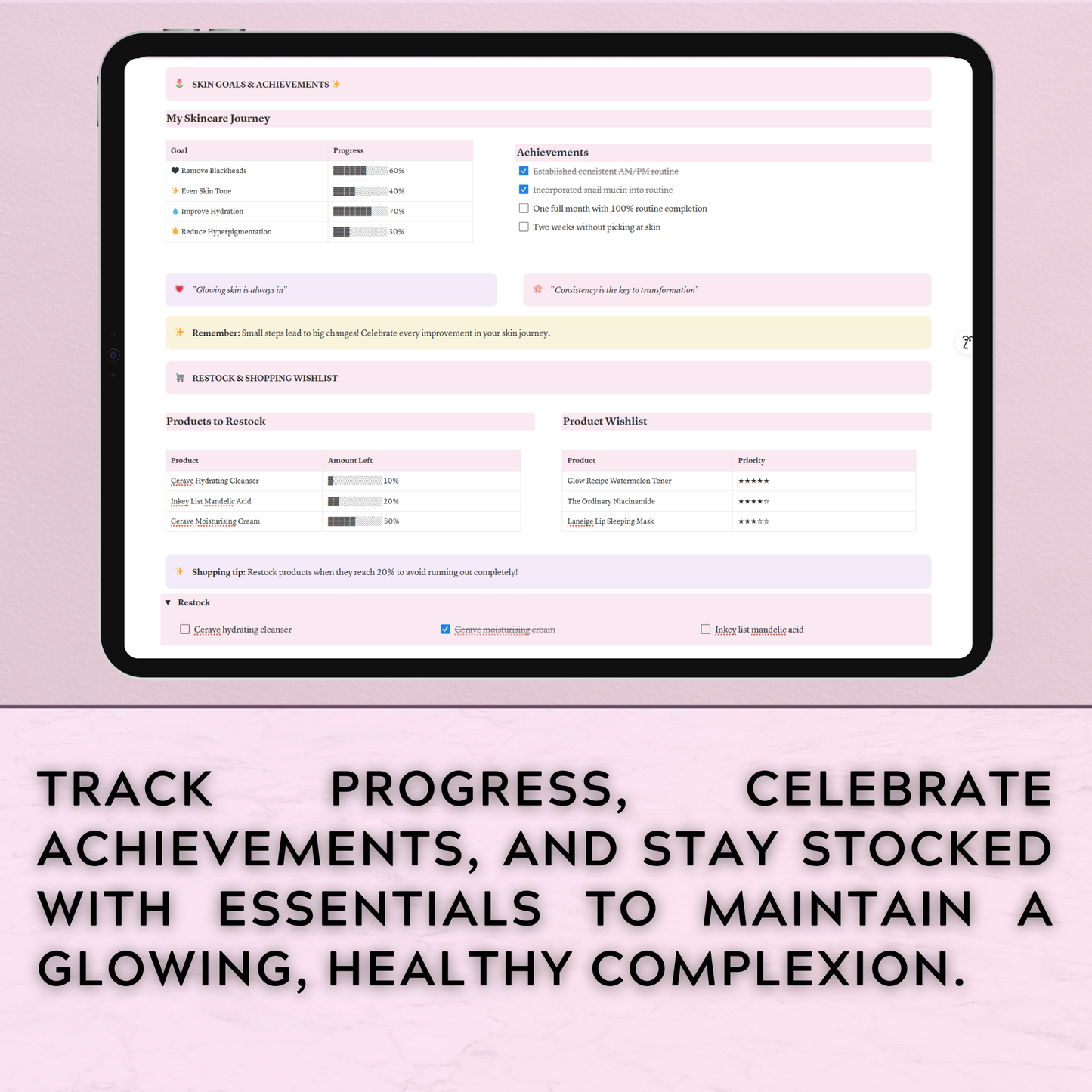 Skincare Planner – Notion Template